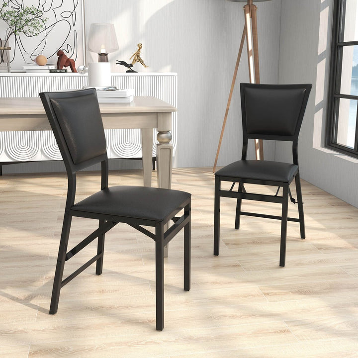 Set of 2 Metal Folding Chair Dining Chairs Home Restaurant Furniture Portable Black Image 5