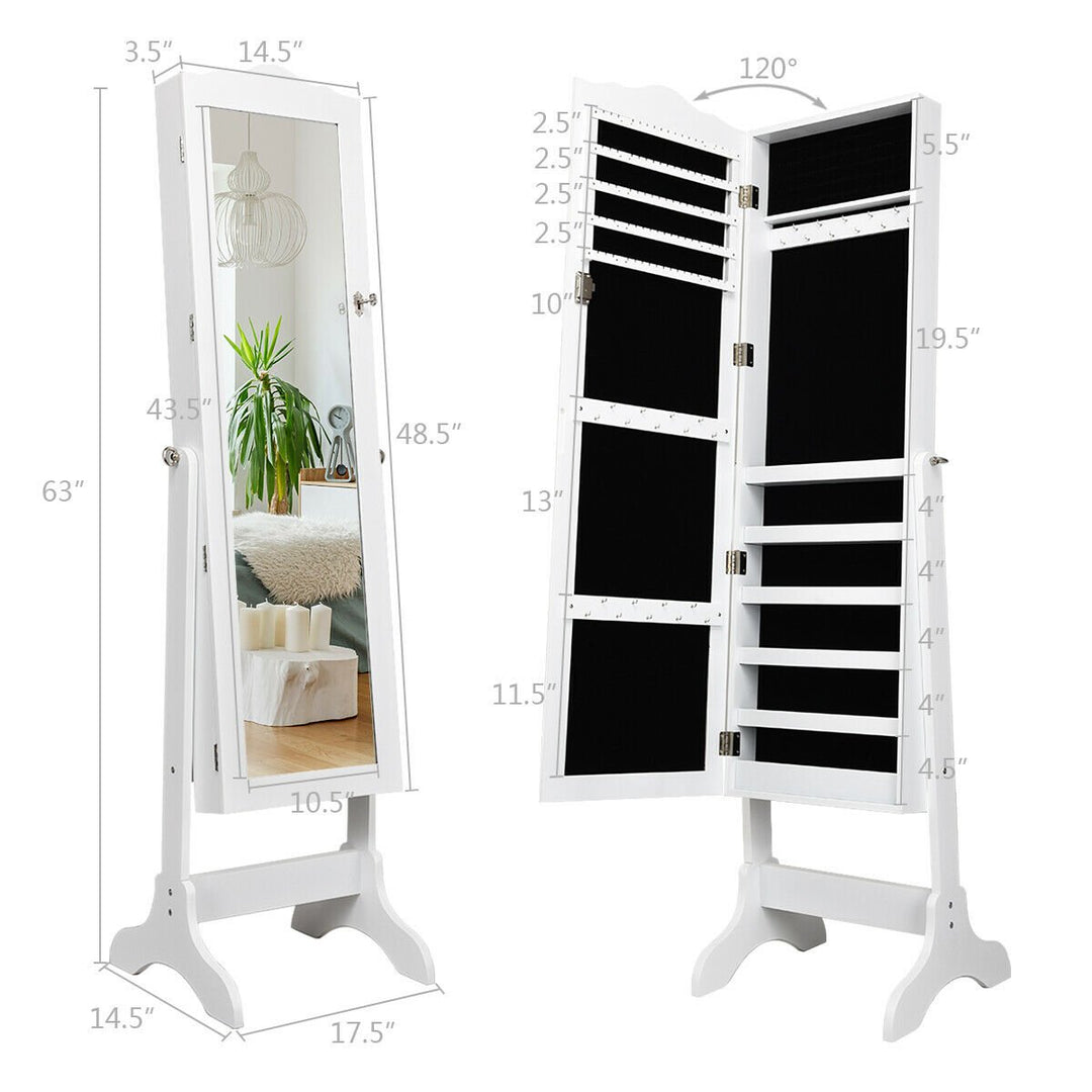 Mirrored Jewelry Cabinet Organizer Storage Box White Image 2