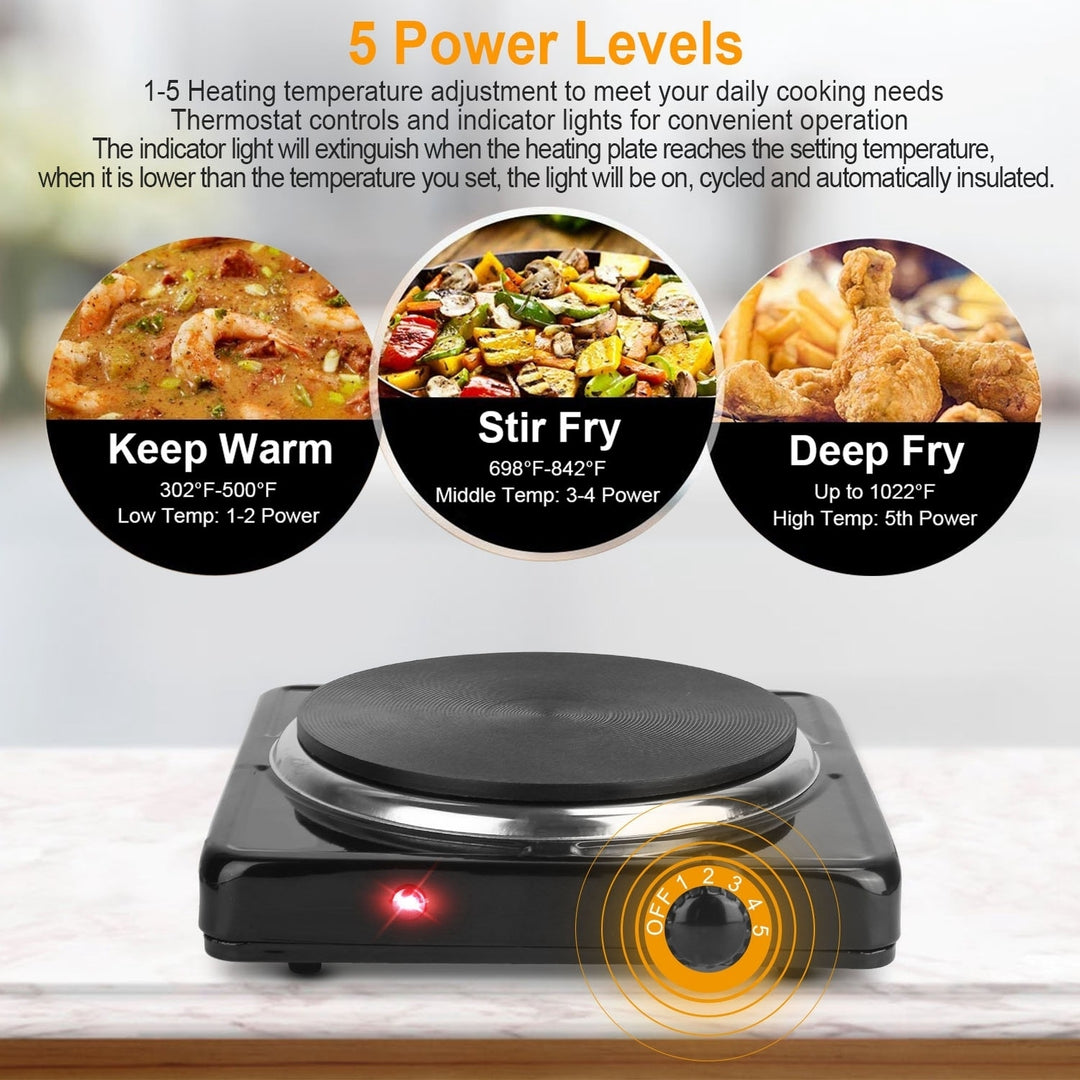 1500W Electric Hot Plate Portable Burner with 5 Temperature Settings Black Silver Image 5