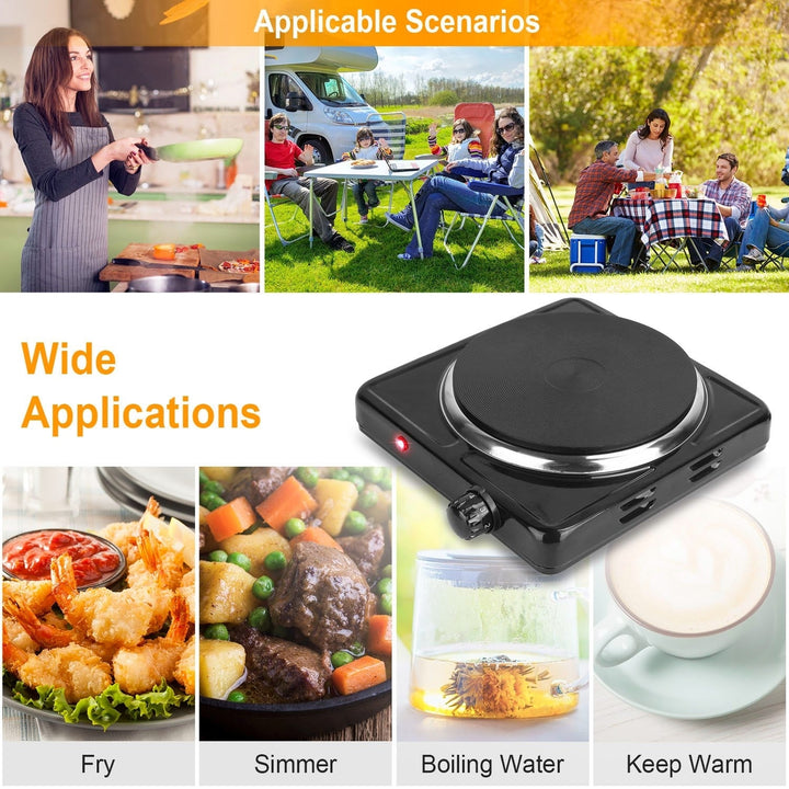 1500W Electric Hot Plate Portable Burner with 5 Temperature Settings Black Silver Image 7