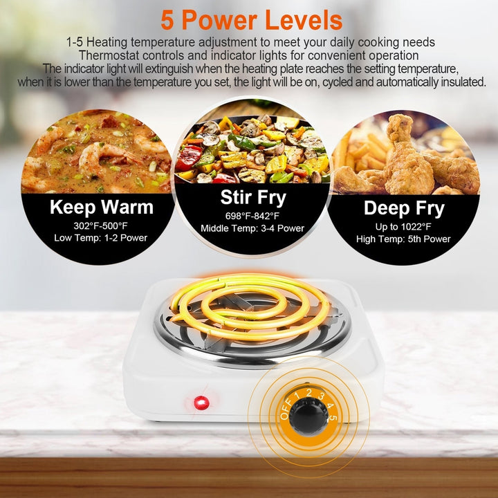 1000W Electric Portable Coil Hot Plate Stove Black with 5 Temperature Settings Image 5