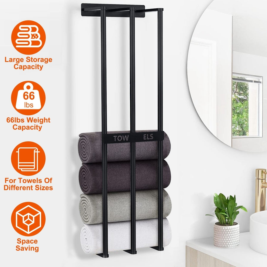 Wall Mounted Towel Rack Black Iron 3 Bar Towel Holder for Small Bathroom Storage Image 1