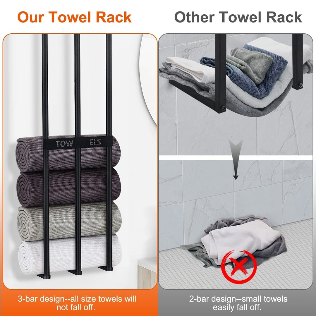 Wall Mounted Towel Rack Black Iron 3 Bar Towel Holder for Small Bathroom Storage Image 2