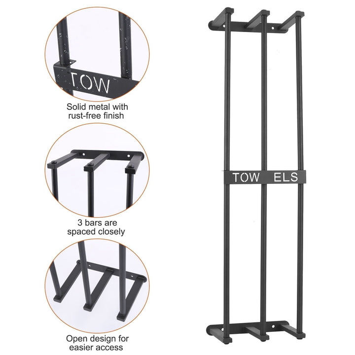 Wall Mounted Towel Rack Black Iron 3 Bar Towel Holder for Small Bathroom Storage Image 3