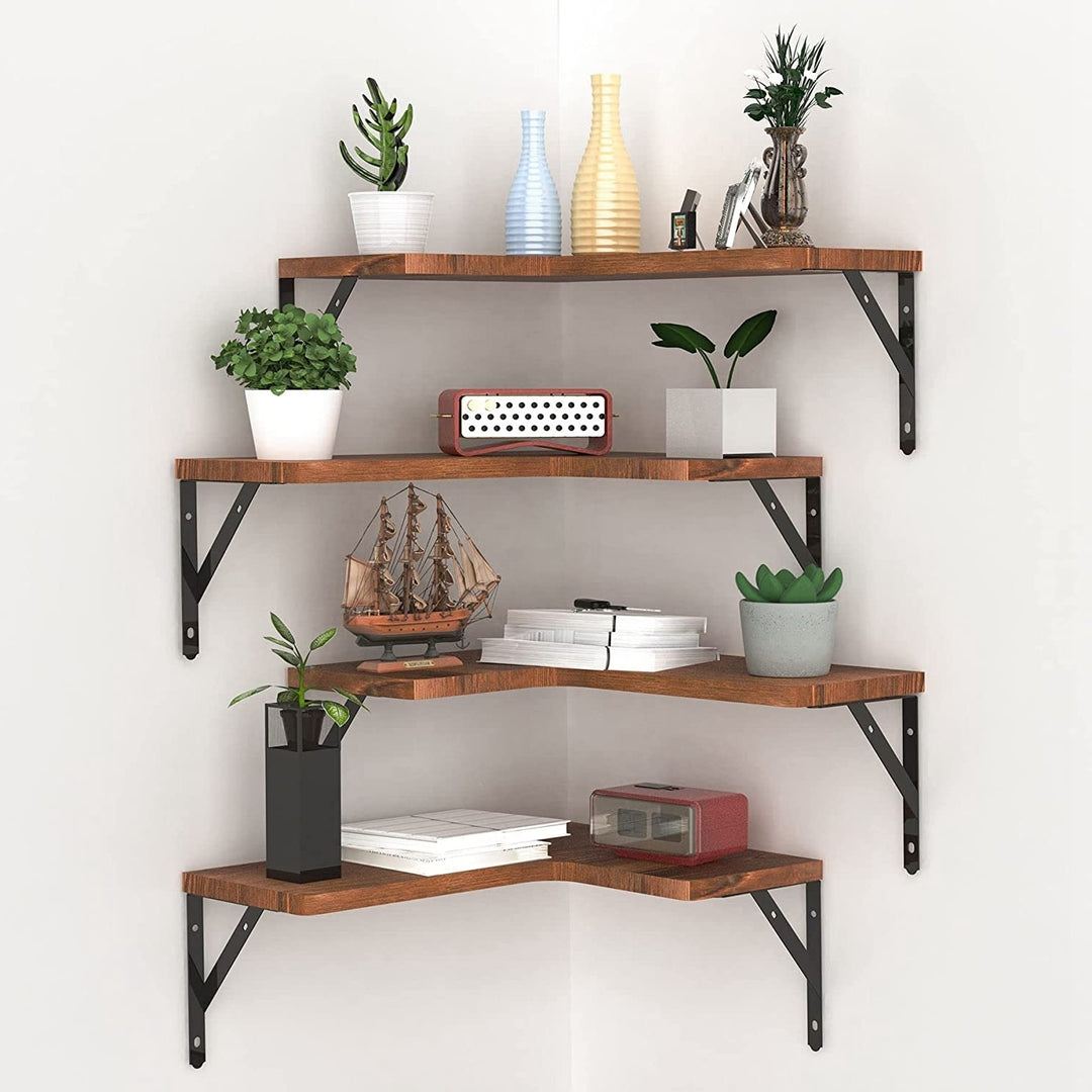 4 Packs Corner Floating Shelf Wood Metal Organizer 88lbs Storage Image 5