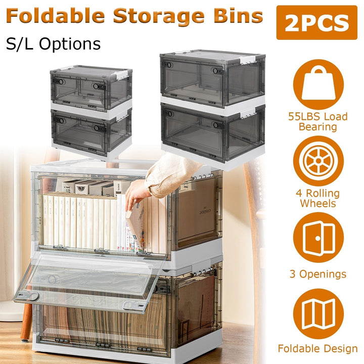 Foldable Storage Bins 2 Pack Brown Organizer Collapsible with Wheels 56L 27L Image 1