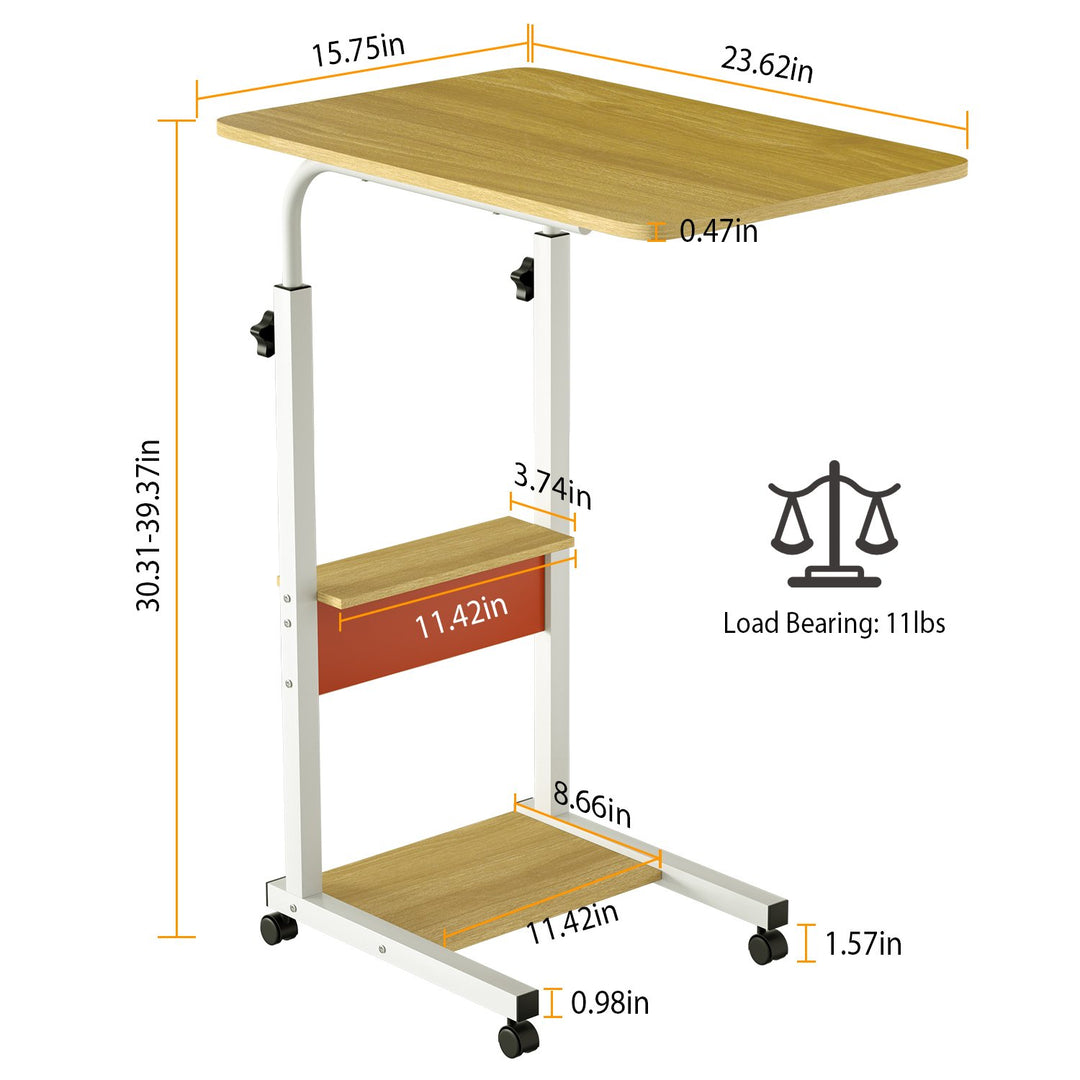 C Side Table 3-Tier Sofa Desk Adjustable Height Rolling Wheels Beige Small Spaces Image 6