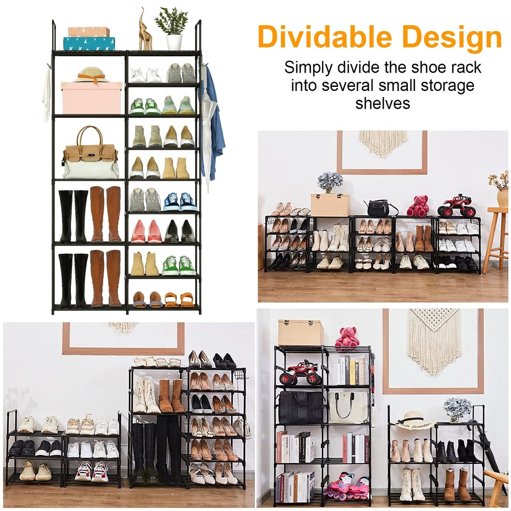 NewHome Metal 5 Tier Shoe Rack Black Large Storage Organizer 28 Pairs Free Standing Image 2