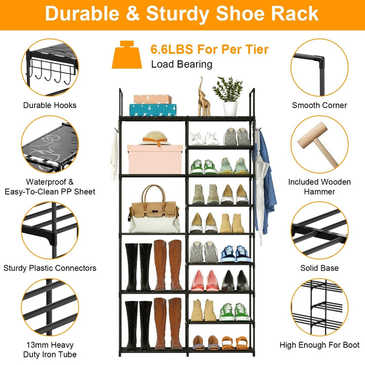 NewHome Metal 5 Tier Shoe Rack Black Large Storage Organizer 28 Pairs Free Standing Image 3