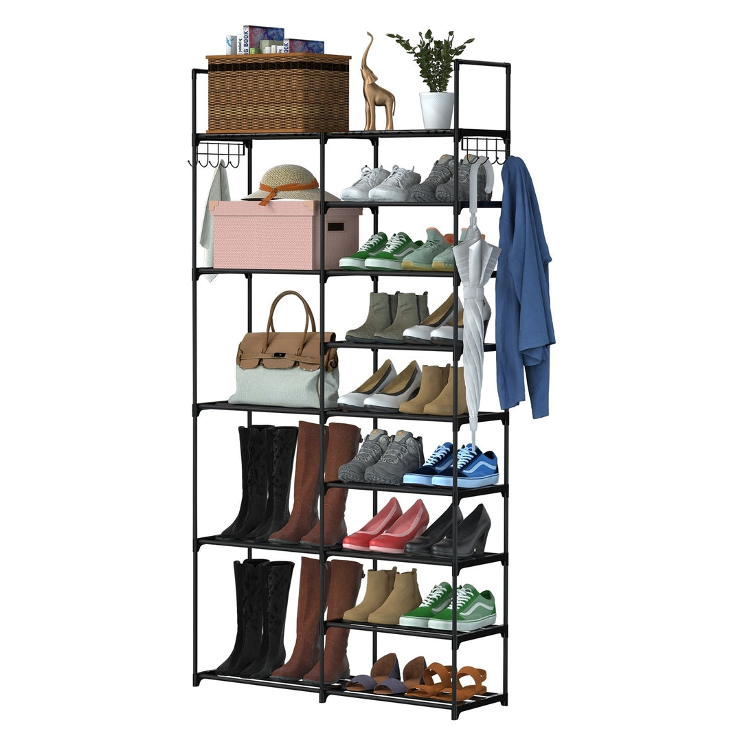 NewHome Metal 5 Tier Shoe Rack Black Large Storage Organizer 28 Pairs Free Standing Image 7