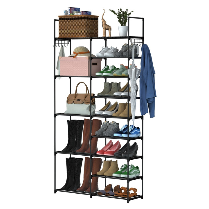 NewHome Metal 5 Tier Shoe Rack Black Large Storage Organizer 28 Pairs Free Standing Image 7