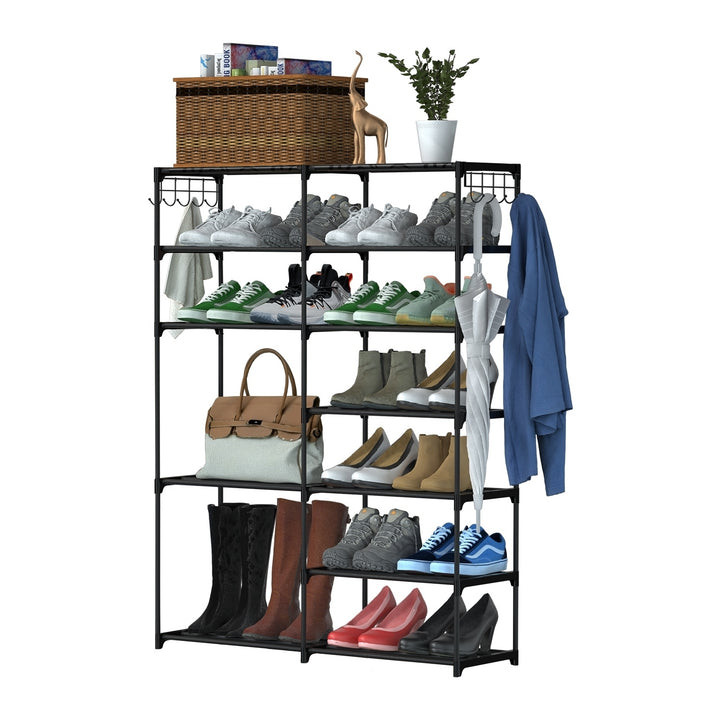 NewHome Metal 5 Tier Shoe Rack Black Large Storage Organizer 28 Pairs Free Standing Image 8