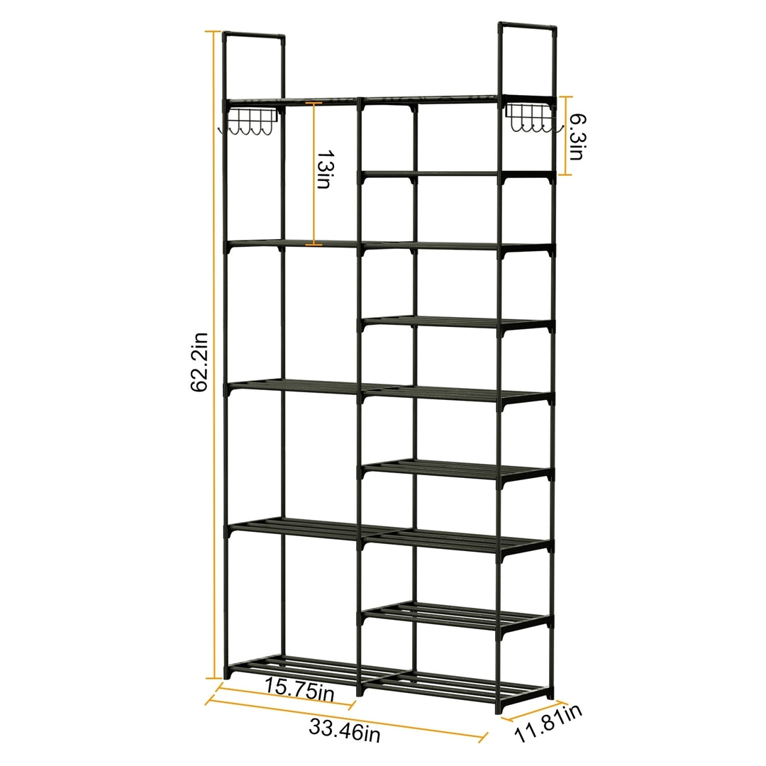 NewHome Metal 5 Tier Shoe Rack Black Large Storage Organizer 28 Pairs Free Standing Image 6