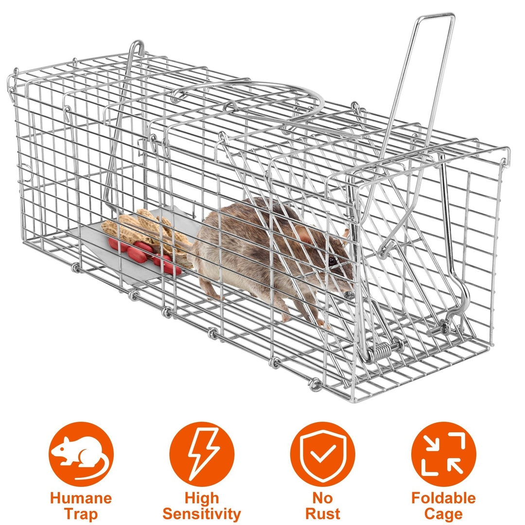 Foldable Humane Live Rat Trap Cage Galvanized Iron with L Shaped Rod 36.5x13x22cm Image 1