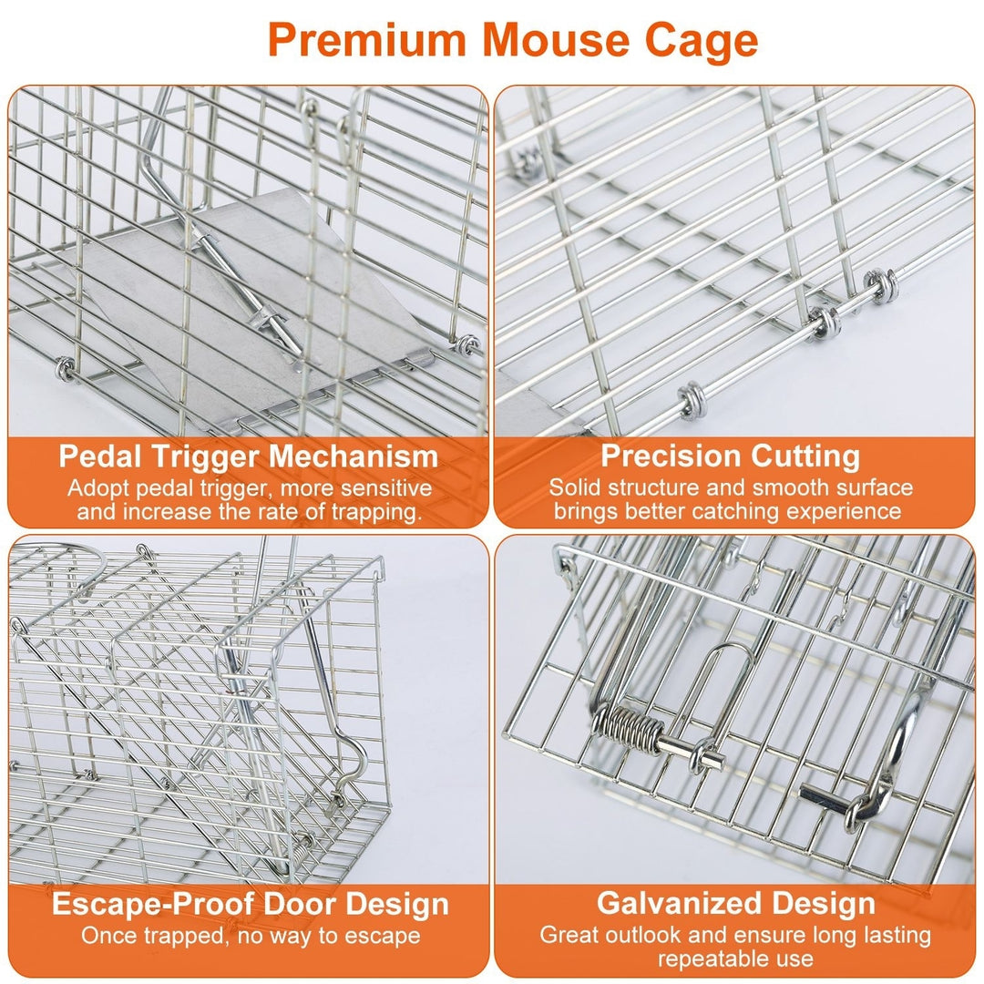 Foldable Humane Live Rat Trap Cage Galvanized Iron with L Shaped Rod 36.5x13x22cm Image 2