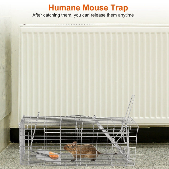 Foldable Humane Live Rat Trap Cage Galvanized Iron with L Shaped Rod 36.5x13x22cm Image 3