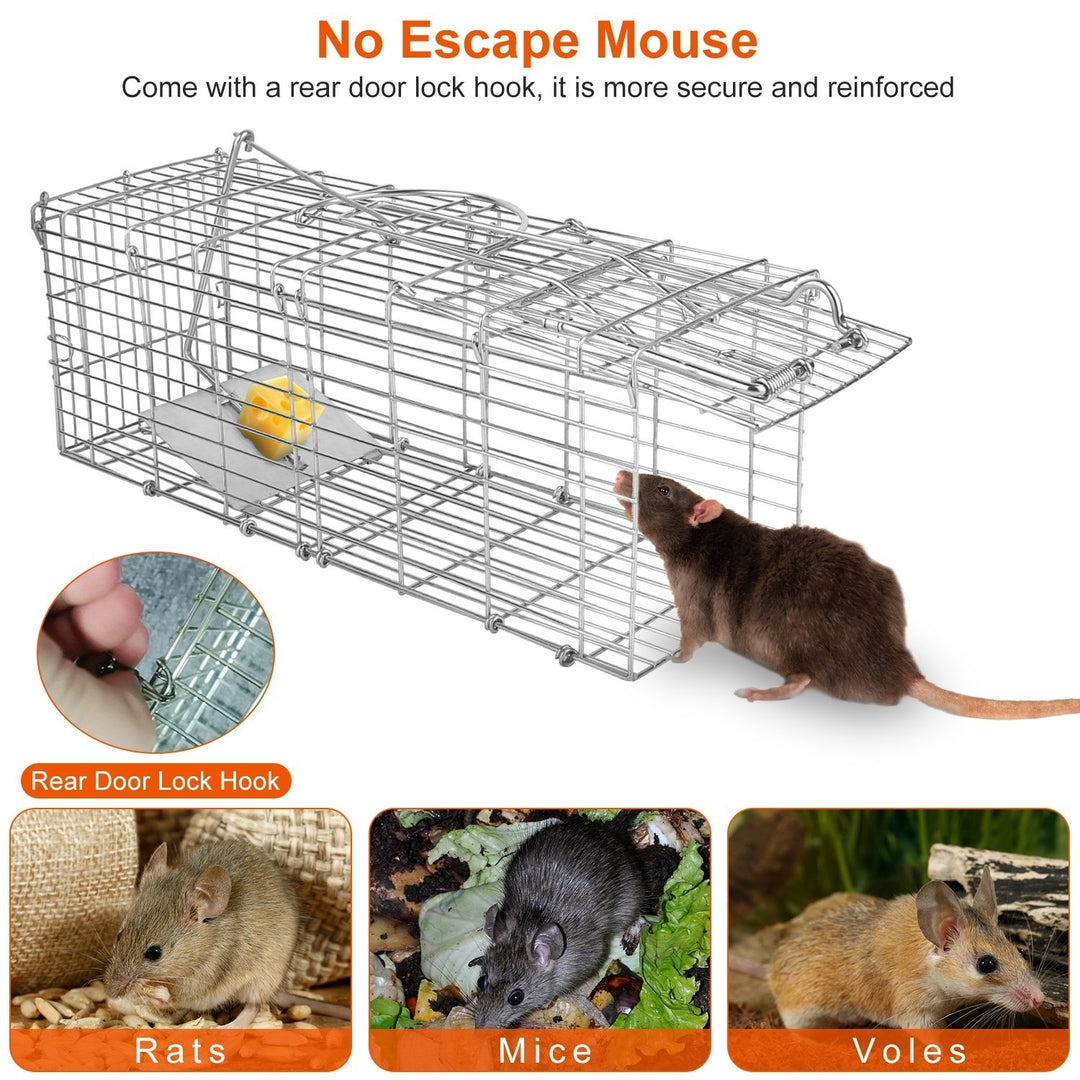 Foldable Humane Live Rat Trap Cage Galvanized Iron with L Shaped Rod 36.5x13x22cm Image 4