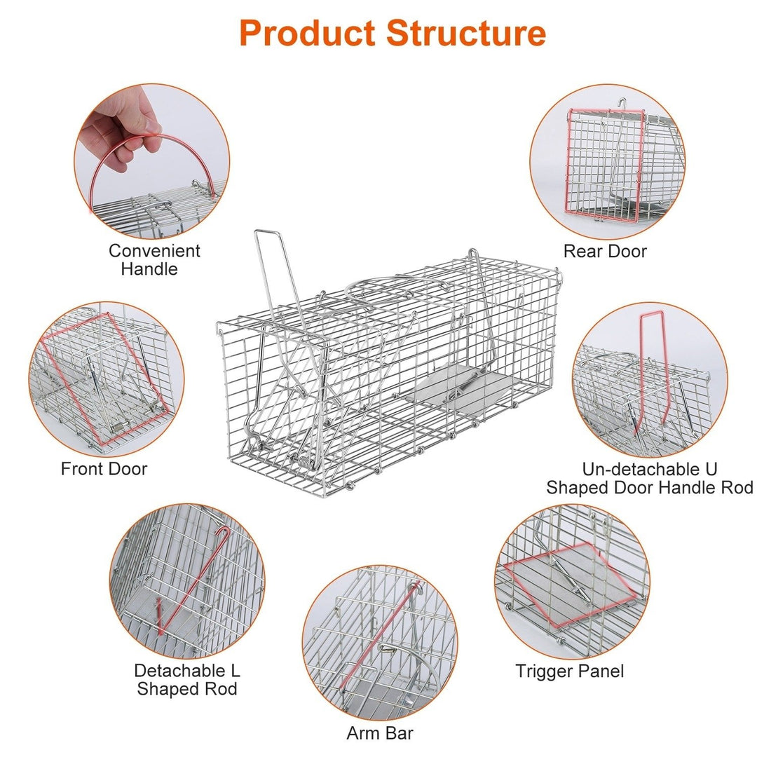 Foldable Humane Live Rat Trap Cage Galvanized Iron with L Shaped Rod 36.5x13x22cm Image 6