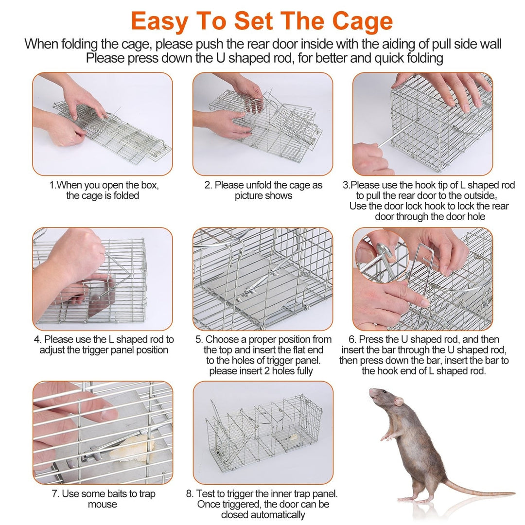 Foldable Humane Live Rat Trap Cage Galvanized Iron with L Shaped Rod 36.5x13x22cm Image 8