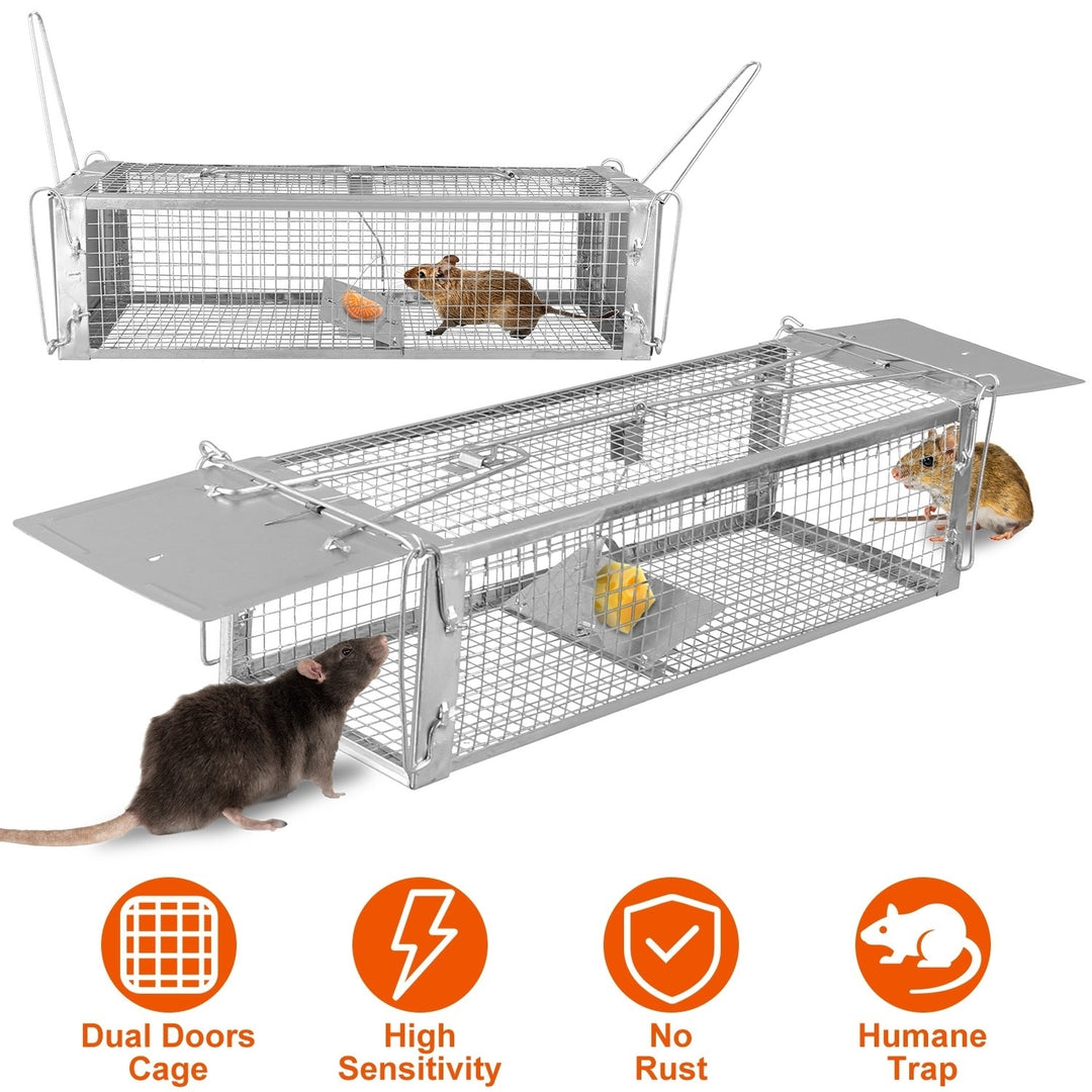 Humane Dual Door Rat Trap Cage Zinc Coated Live Rodent Control with Detachable U Rods Image 1