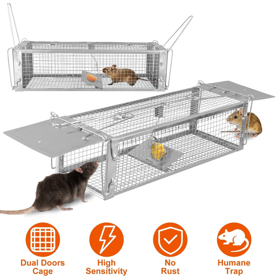 Humane Dual Door Rat Trap Cage Zinc Coated Live Rodent Control with Detachable U Rods Image 1