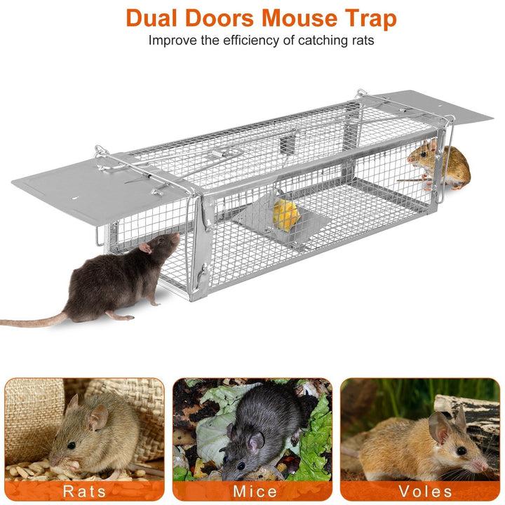 Humane Dual Door Rat Trap Cage Zinc Coated Live Rodent Control with Detachable U Rods Image 4