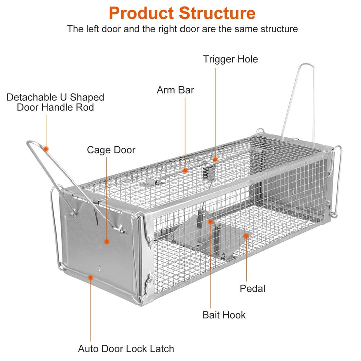 Humane Dual Door Rat Trap Cage Zinc Coated Live Rodent Control with Detachable U Rods Image 6