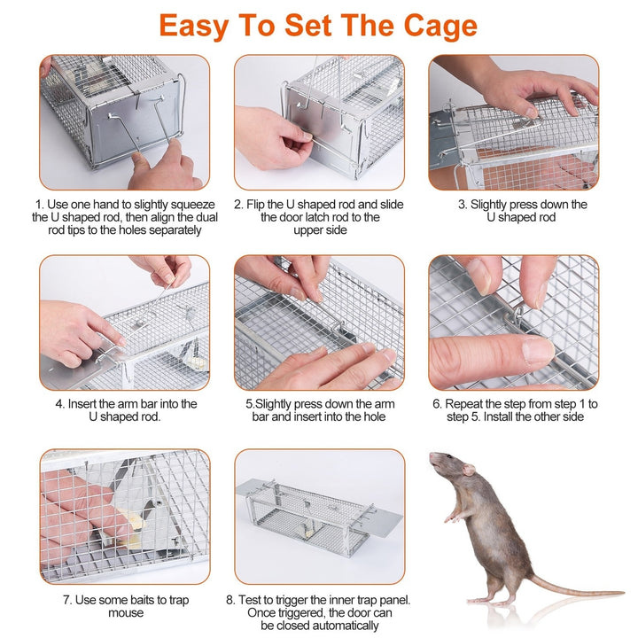 Humane Dual Door Rat Trap Cage Zinc Coated Live Rodent Control with Detachable U Rods Image 8