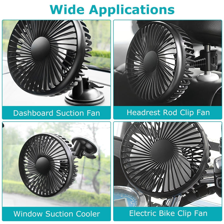 Portable USB Car Cooling Fan 3 Speeds Rotatable Dashboard Backseat Clip Fan Black Image 5