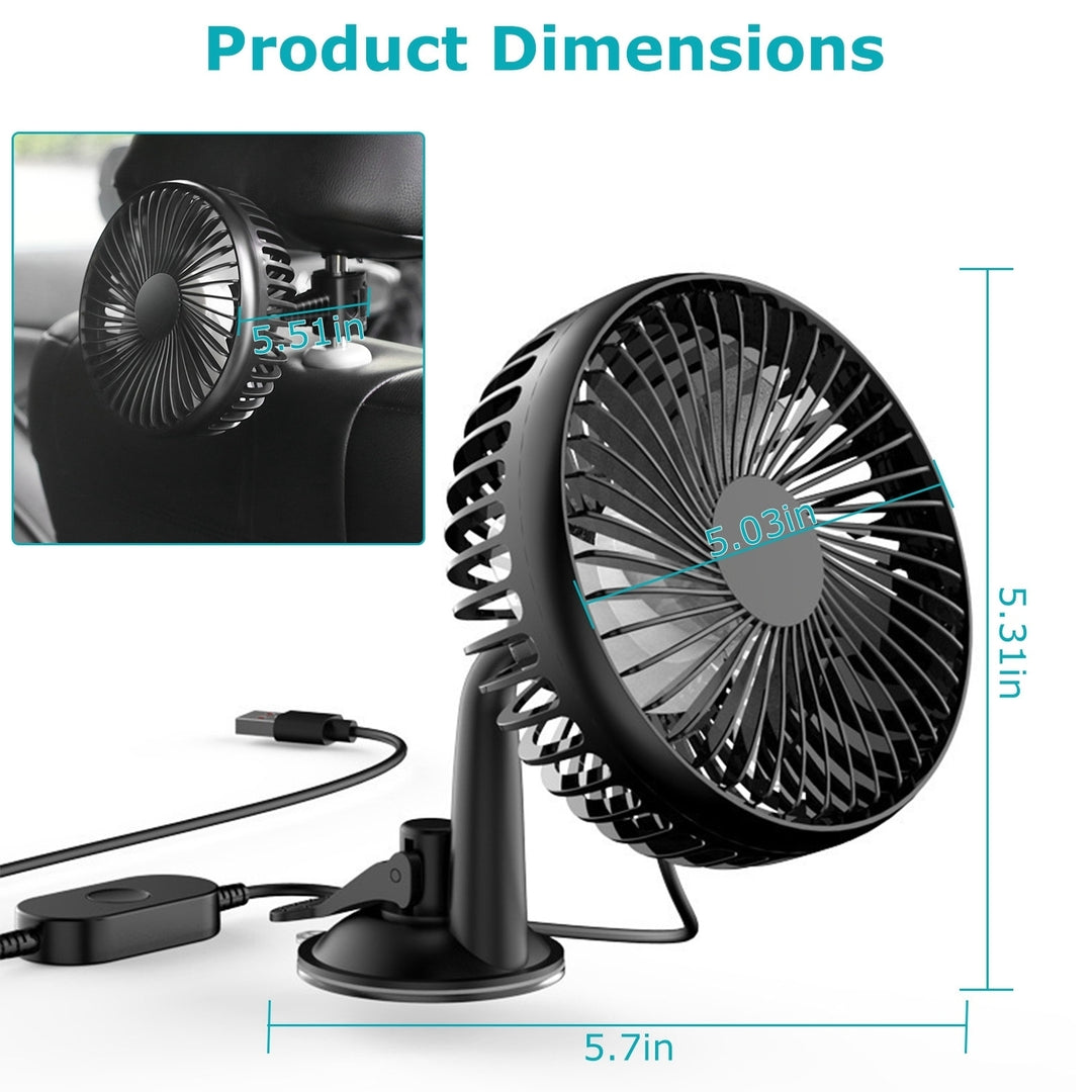 Portable USB Car Cooling Fan 3 Speeds Rotatable Dashboard Backseat Clip Fan Black Image 6