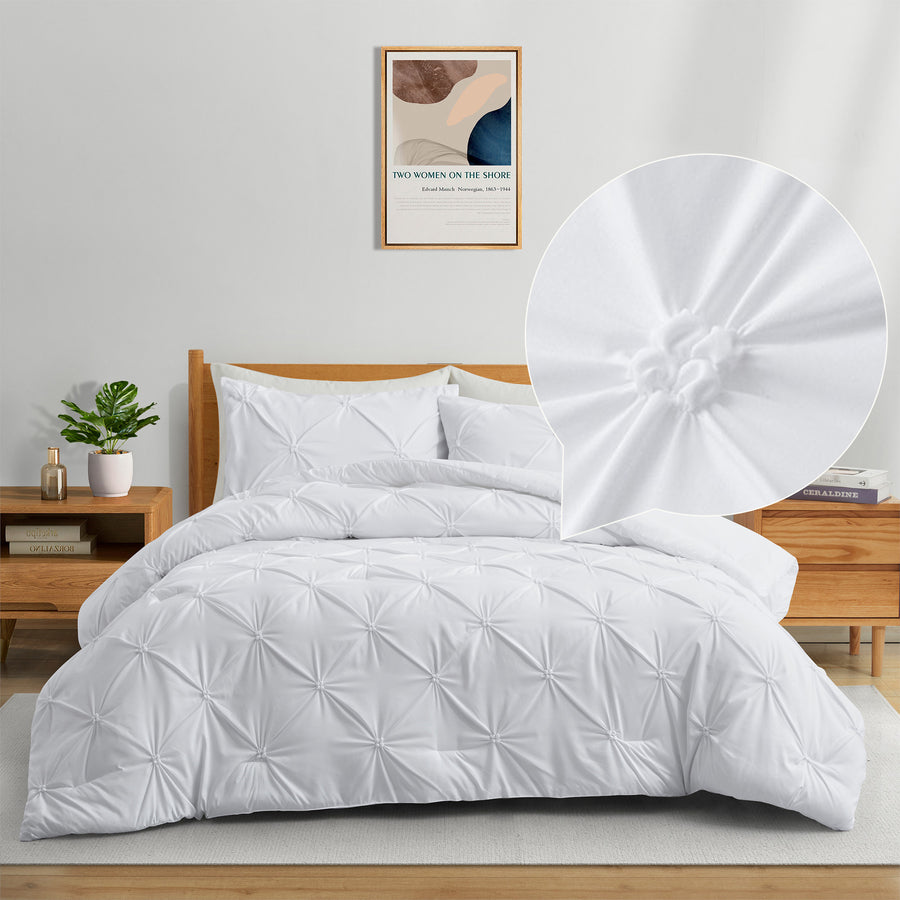 3-Piece Comforter Set Pintuck Pinch Pleat Ultra-Soft Down Alternative Comforter Image 1
