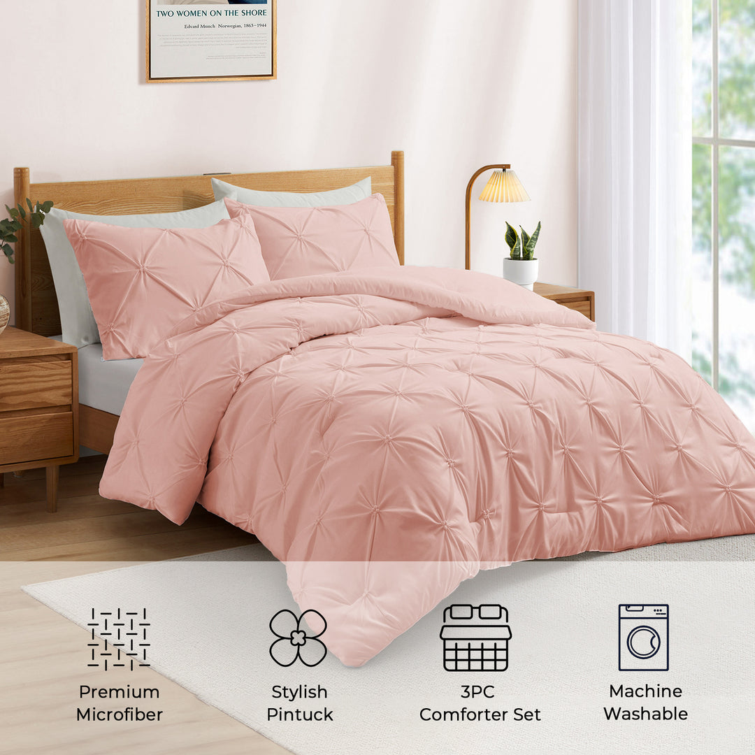 Pinch Pleat Down Alternative Comforter Set Twin Full Queen King 2 3 Piece Shams Image 2