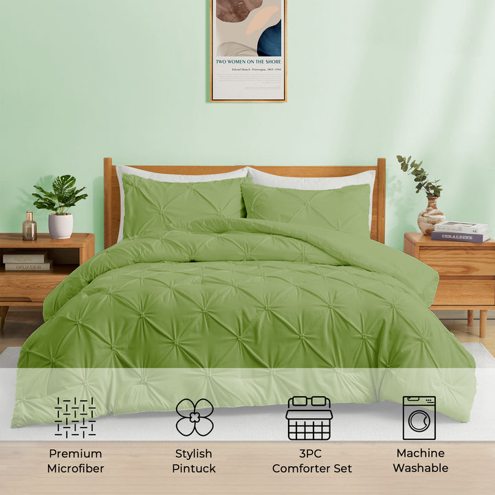 Microfiber Comforter Set Pinch Pleat Pintuck Down Alternative Bedding - All Season Comforter Set Image 5