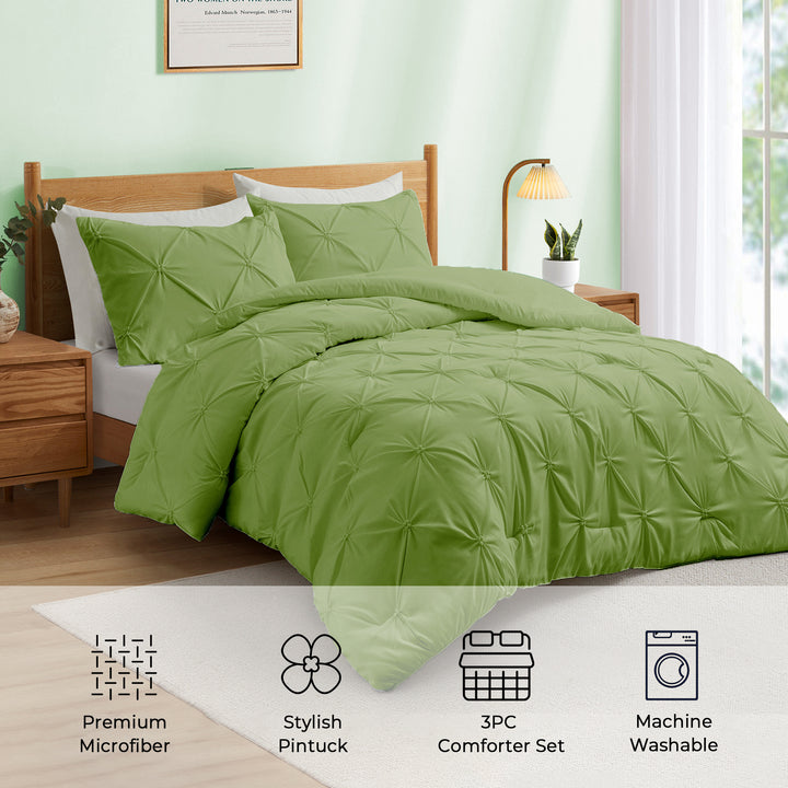 Microfiber Comforter Set Pinch Pleat Pintuck Down Alternative Bedding - All Season Comforter Set Image 6