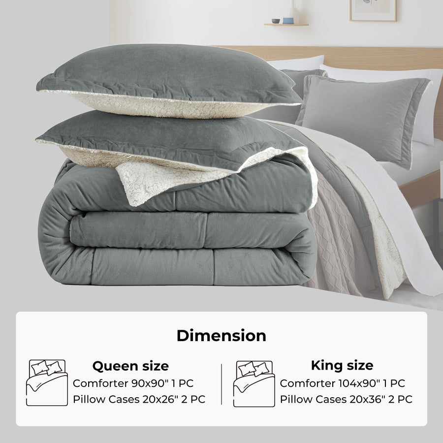 3 Piece Faux faux Comforter Set, Soft Plush Velvet Fluffy Comfy Comforter Reversible Winter Comforter Set Image 1