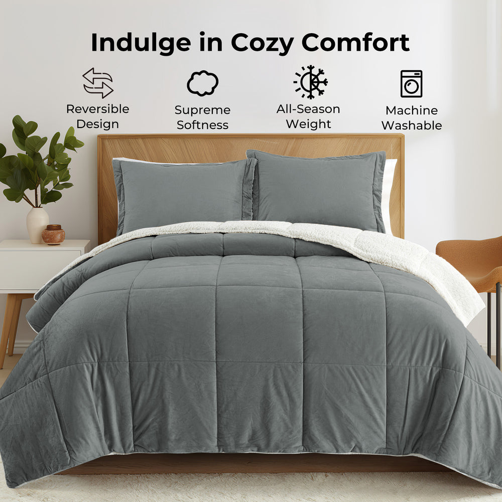 3 Piece Faux faux Comforter Set, Soft Plush Velvet Fluffy Comfy Comforter Reversible Winter Comforter Set Image 2