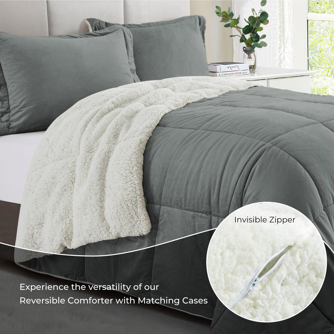 3 Piece Faux faux Comforter Set, Soft Plush Velvet Fluffy Comfy Comforter Reversible Winter Comforter Set Image 4