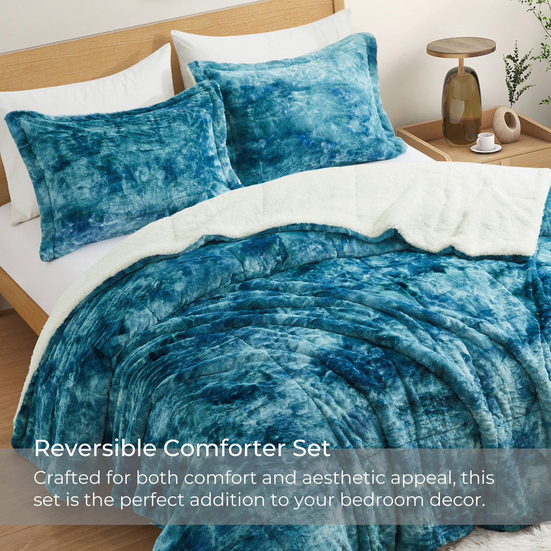 Plush Duvet Cover Set Queen Sherpa Velvet Reversible Comforter 3-Piece Bedding Image 4