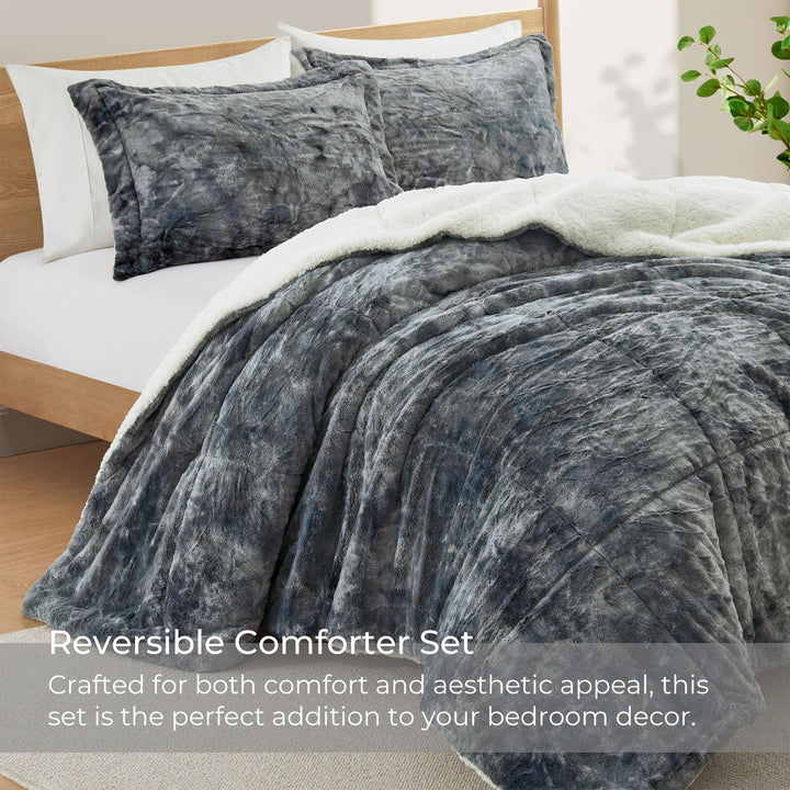 Faux faux Plush 3-Piece Microfiber Comforter Bedding Set, Luxury Soft Velvet Fuzzy Fluffy Bedding Set Image 3