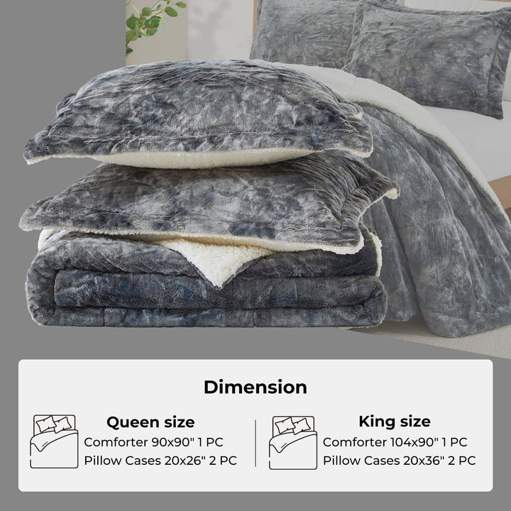 Faux faux Plush 3-Piece Microfiber Comforter Bedding Set, Luxury Soft Velvet Fuzzy Fluffy Bedding Set Image 4