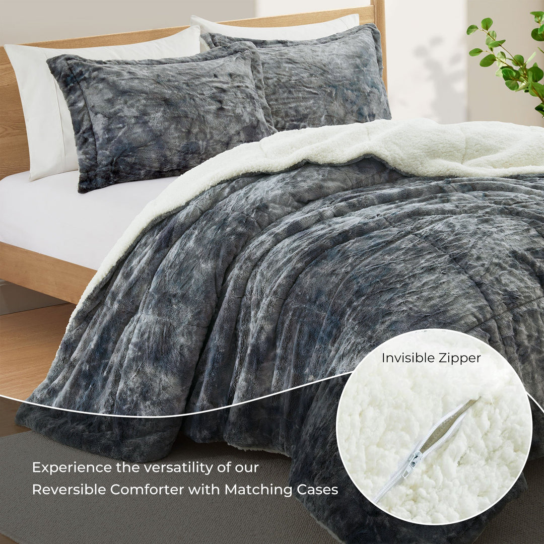 Faux faux Plush 3-Piece Microfiber Comforter Bedding Set, Luxury Soft Velvet Fuzzy Fluffy Bedding Set Image 5