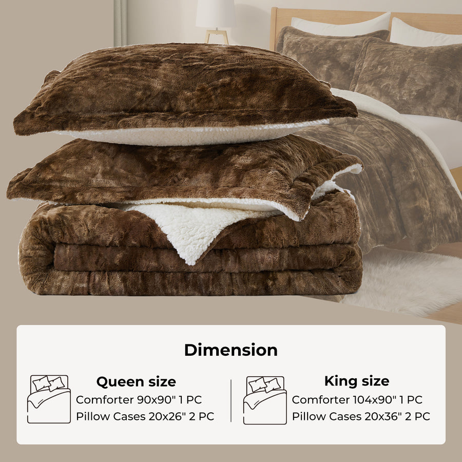 3-Piece Faux faux Reversible Comforter Set Soft Fluffy Bedding Set, Winter Comforter Set Image 1