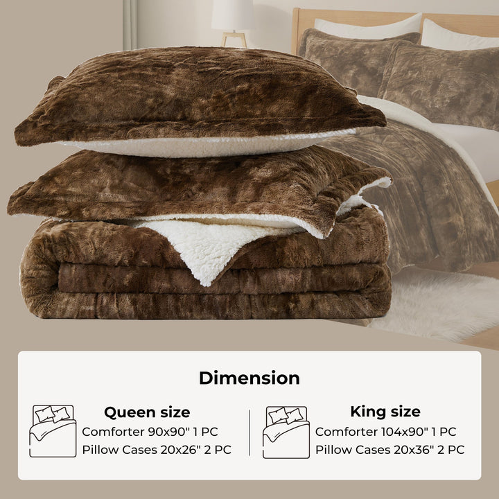 3-Piece Faux Fur Reversible Comforter Set Soft Fluffy Bedding Set, Winter Comforter Set Image 1