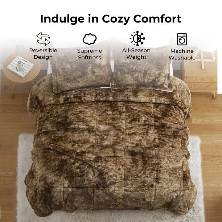 3-Piece Faux faux Reversible Comforter Set Soft Fluffy Bedding Set, Winter Comforter Set Image 3