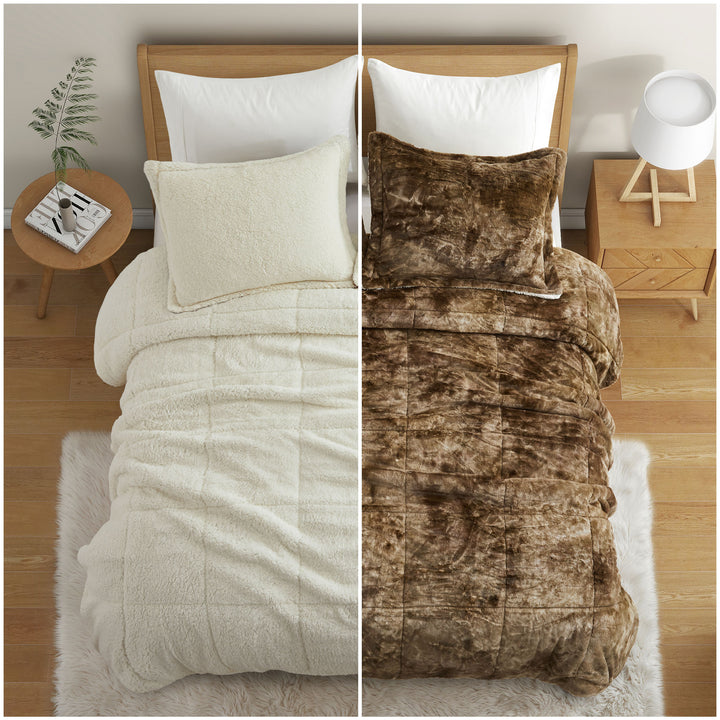 3-Piece Faux faux Reversible Comforter Set Soft Fluffy Bedding Set, Winter Comforter Set Image 7
