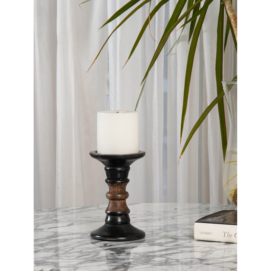 Traditional Dark Polish Eco-friendly Handmade Mango Wood Pillar Candle Holder BBH Homes Image 1