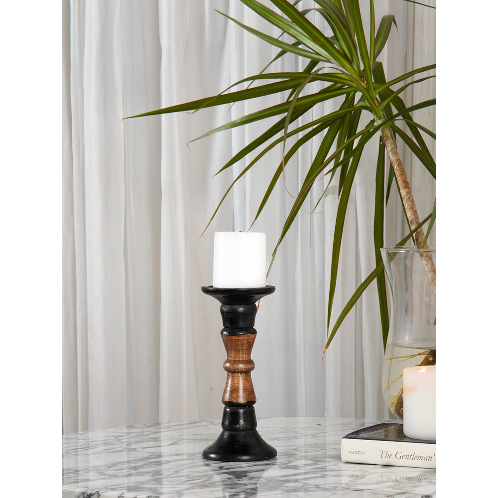 Traditional Dark Polish Eco-friendly Handmade Mango Wood Pillar Candle Holder BBH Homes Image 2