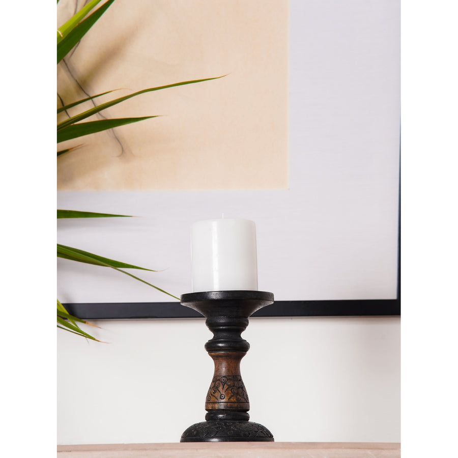 BBH Homes Black Wash Mango Wood Pillar Candle Holder Eco-friendly 6-15 Inch Image 1