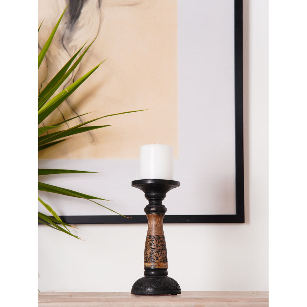 BBH Homes Black Wash Mango Wood Pillar Candle Holder Eco-friendly 6-15 Inch Image 2