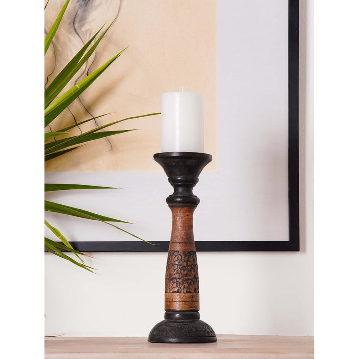 BBH Homes Black Wash Mango Wood Pillar Candle Holder Eco-friendly 6-15 Inch Image 1